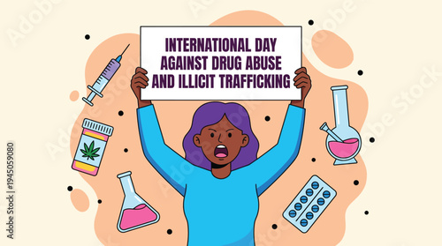 International day against drug abuse and illicit trafficking awareness poster vector