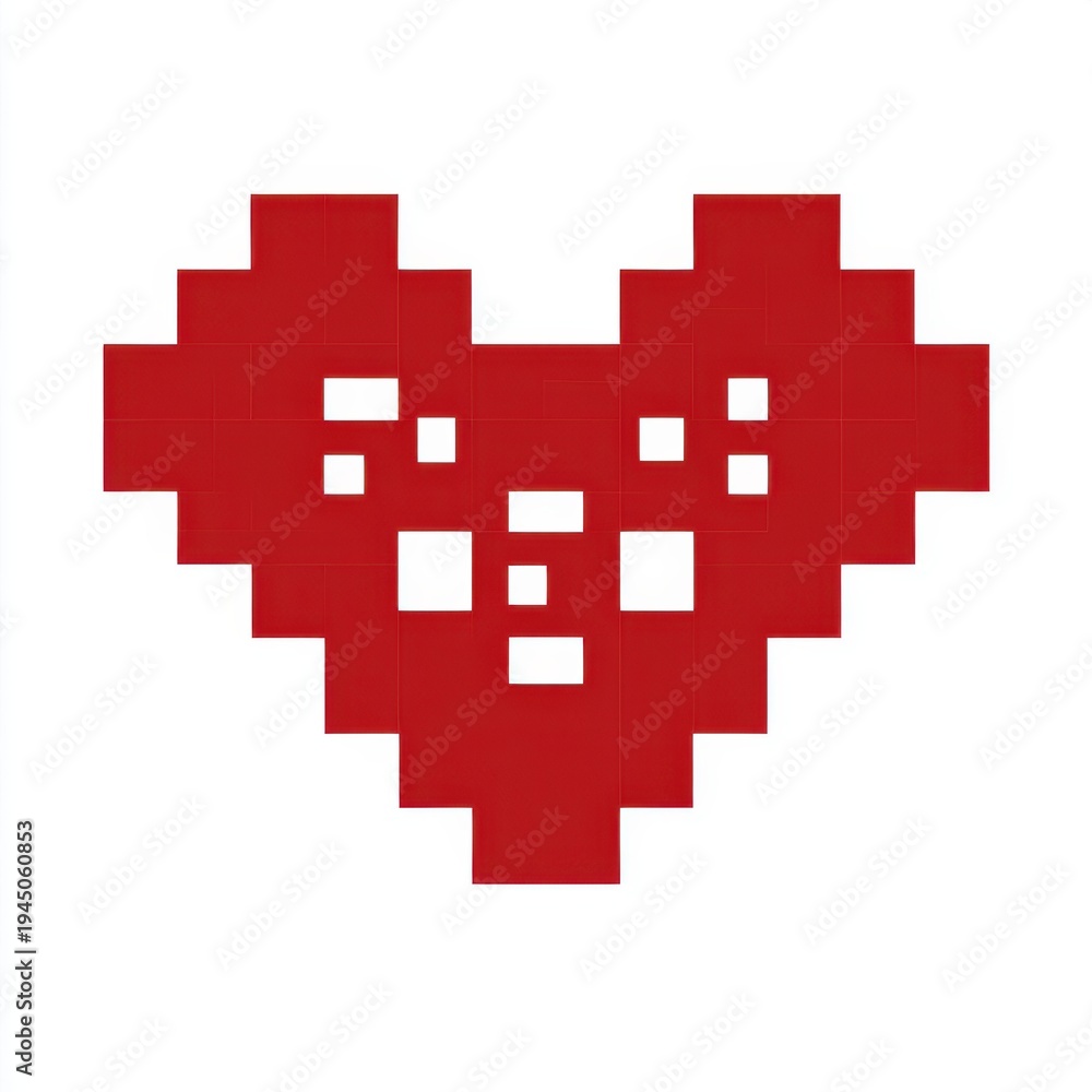 Fototapeta premium Pixel Heart Shape Valentine Day Red Color White Background Studio Light