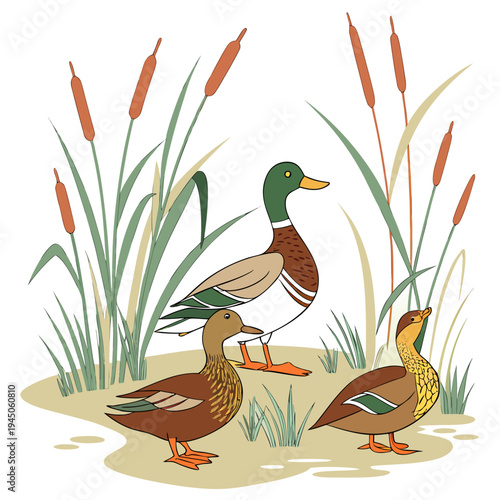 Colorful ducks and cattails nature wildlife birds