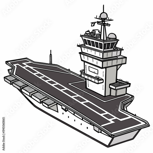 Aircraft carrier with control tower and runway ship