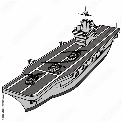 Aircraft Carrier with Helicopters on Deck navy ship