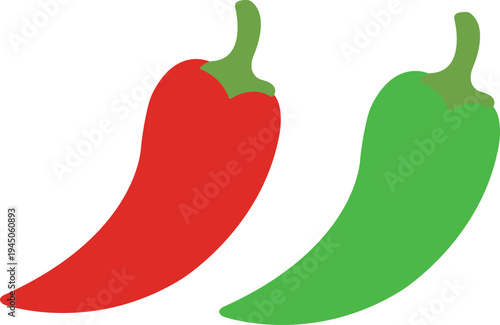 Flat vector illustration featuring a pair of vibrant red and bright green chili peppers.