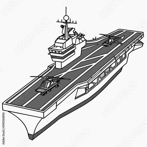 Black and White of Aircraft Carrier navy ship military vessel
