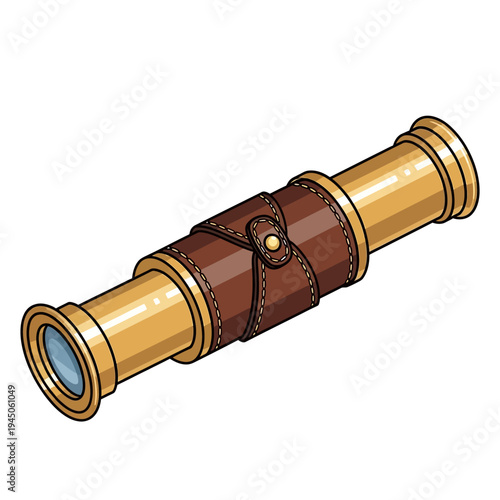 Vintage Brass Spyglass Telescope with Leather Wrap Isolated on White Background