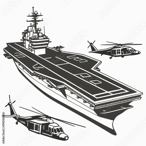 Aircraft Carrier with Helicopters naval military transport