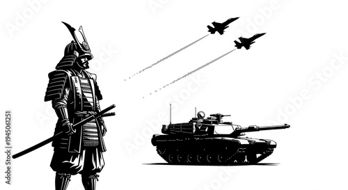 Samurai Warrior, Tank, and Fighter Jets: A Fusion of Past and Present Warfare