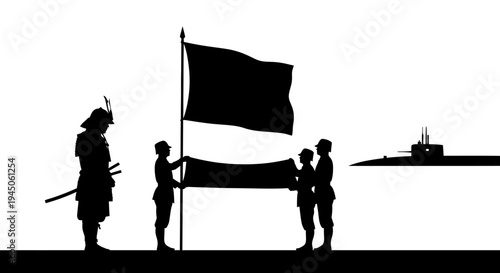 Samurai, Soldiers Raising Flag, Submarine Silhouette