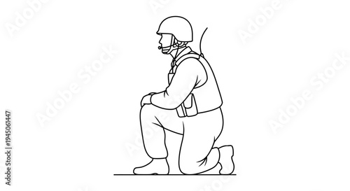 Soldier Kneeling with Helmet and Gear, Military Action Pose, Combat Ready