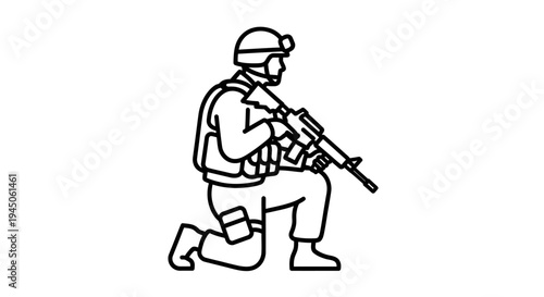 Soldier Kneeling with Rifle: Military Action Silhouette