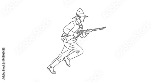Soldier Running with Rifle, Vintage Military Illustration