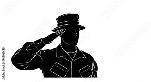Soldier Saluting Silhouette, Military Service, Respect, Patriotism, Uniform, Officer, Army, Navy, Air Force, Marines
