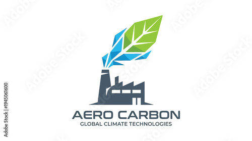Modern Sustainable Industrial Logo for Aero Carbon Global Climate Technologies featuring a Green Leaf and Factory Silhouette