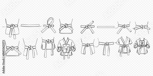 Martial Arts Belt Tying Guide: Step-by-Step Illustration for Kimono and Obi.