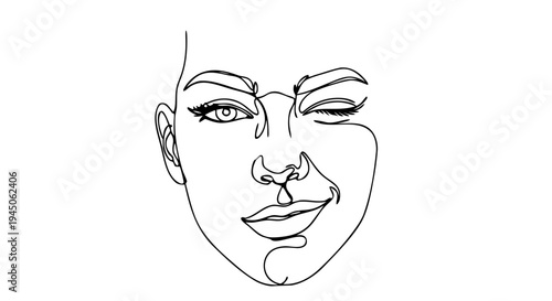 Continuous One Line Winking Face Vector – Playful Minimal Line Art Illustration