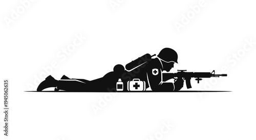 Soldier with Rifle and Medical Kit, Combat Medic Silhouette