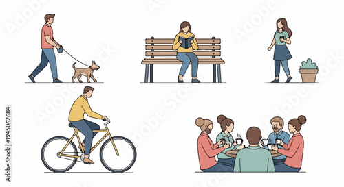 Modern Lifestyle Activities and Daily Routine Vector Illustration Set