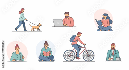 Modern Lifestyle Activities and Daily Routine Vector Illustration Set