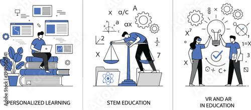 Concepts of Personalized Learning STEM Education and Virtual Reality in Education Featuring Students Using Laptops Balance Scales and Augmented Reality Headsets