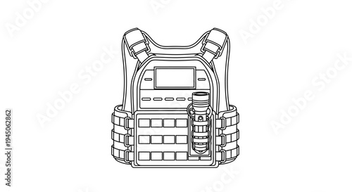 Tactical Vest Outline Icon, Military Gear, Combat Equipment, Army Protection