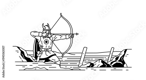 Viking Archer Warrior Aiming Bow in Battle Scene