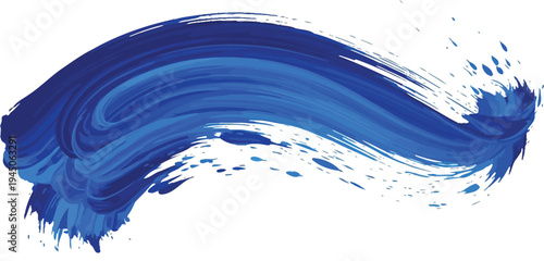 Dynamic blue paint stroke illustration sweeping across a white background capturing motion and vibrant artistic texture