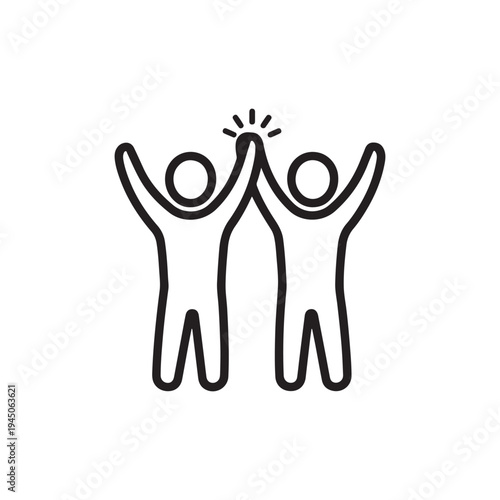 Team Success Celebration Outline Icon People High Five Symbol
