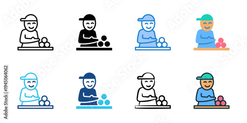 Smiling seller icons set multiple style collection. Editable stroke 
