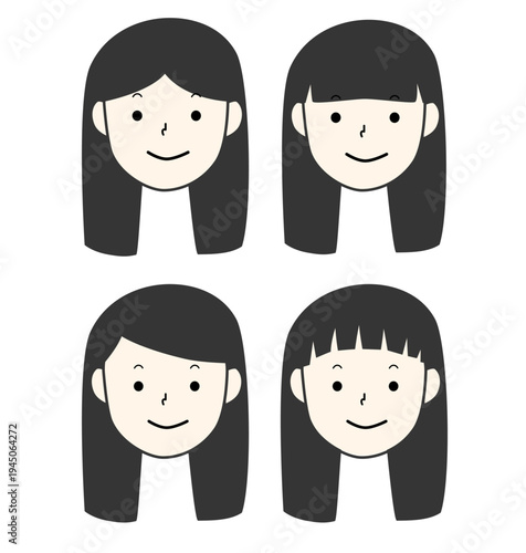 シンプルなロングヘアーの女の子のセット