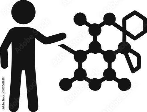 Researcher Illustrating Intricate Molecular Structure with Multiple Hexagonal Bonds and Nodes