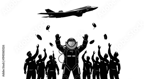 Astronaut Jumps from Jet, Parachutes Fall, Team Cheers Below