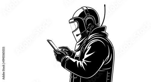 Astronaut Holding Tablet, Futuristic Communication Device, Space Exploration