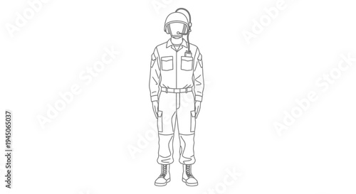 Astronaut Outline Illustration: Full Body Standing Pose, Space Suit, Helmet, Detailed Uniform