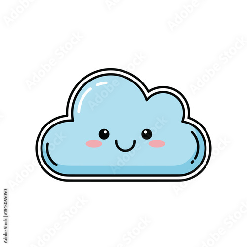 Cute blue cloud character with a happy smiling face and pink cheeks