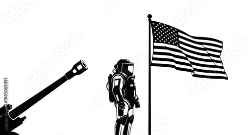 Astronaut with American Flag and Cannon: Space Exploration, Military Power, and National Pride