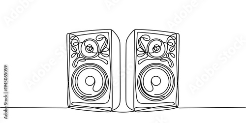 Minimal line art stereo speakers vector illustration isolated on background