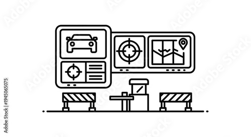Autonomous Vehicle Control Center: Futuristic Car Dashboard, Navigation, Target System