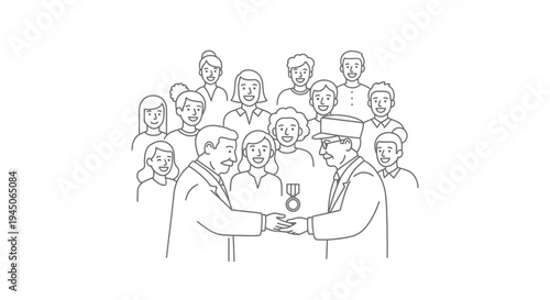 Award Ceremony: Man Receives Medal from Officer Amidst Cheering Crowd