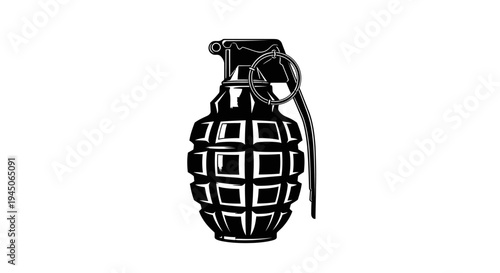 Black and White Grenade Icon, Military Explosive Symbol, Danger Threat Concept