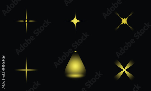 Glowing yellow starburst effects on black background