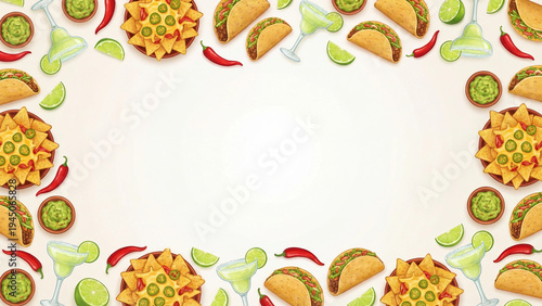 Colorful taco and guacamole border design for Cinco de Mayo celebration  