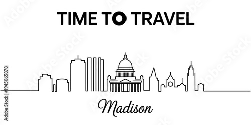 Madison skyline continuous line vector illustration travel city concept