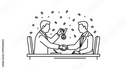 Business Award Ceremony: Handshake and Medal Presentation with Confetti
