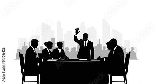 Business Meeting Silhouette: Team Collaboration and Decision Making in a Modern City