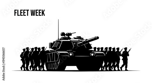 Fleet Week: Military Tank and Soldiers Marching in Silhouette