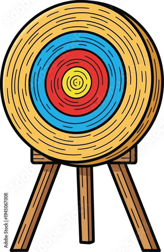 Illustration of Archery Target Bullseye on Stand