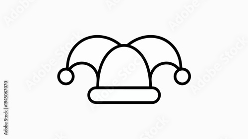 Jester's hat icon black outline on white background symbolizing fun and entertainment