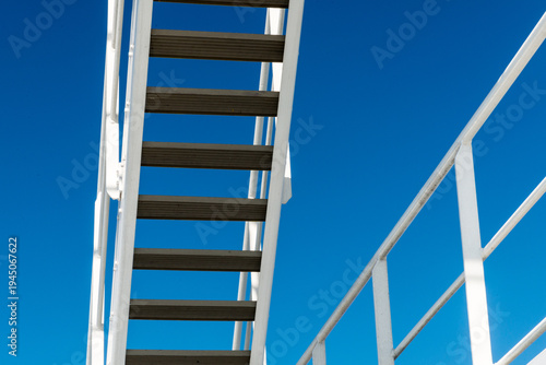 Canada, BC, Gulf Islands.  Outdoor ship's ladder and handrails on BC Ferry.  