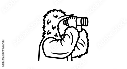 Furry creature looking through binoculars, cartoon style, searching for something