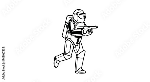 Futuristic Soldier Running with Laser Gun, Sci-Fi Warrior, Military Combat, Game Character