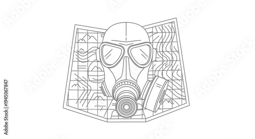 Gas Mask and Topographic Map Illustration: Survival, Exploration, and Preparedness